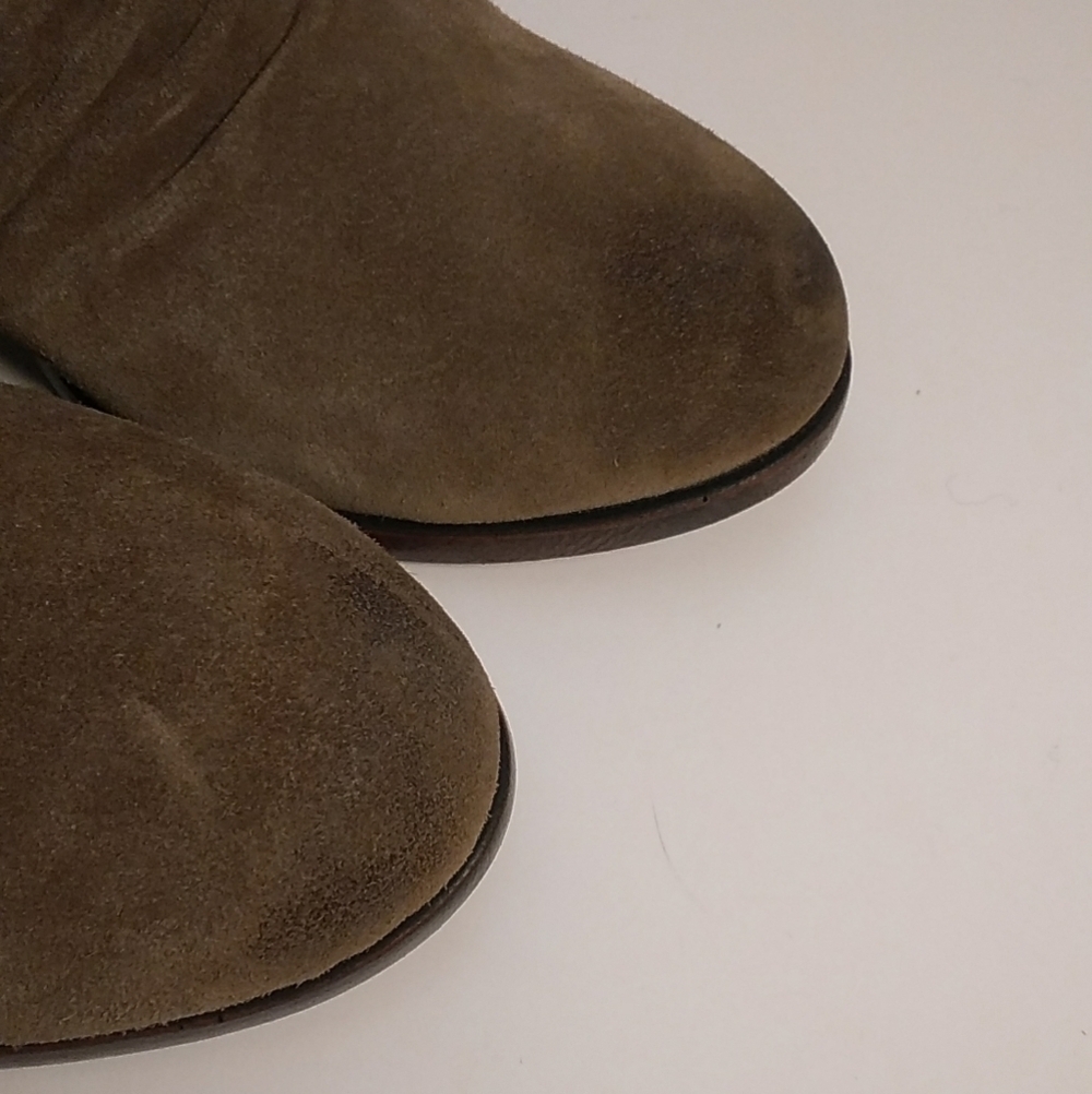 Born Concept Tan Leather Suede Block Heels Back Zip Ankle Boots Booties Side 11M - Picture 9 of 9